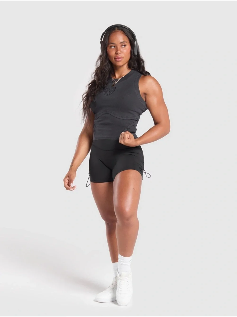 Gymshark Black Ribbed Crop Tank with Logo - Picture 4 of 5